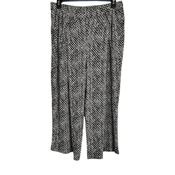 GARNET HILL Rhea EcoVero Cropped Wide Leg Pants in Black & White Women’s Large - Picture 2 of 7